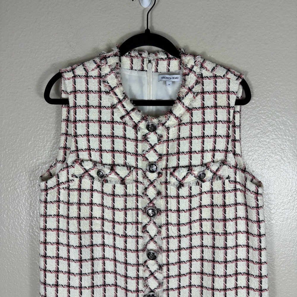 Veronica Beard White Tweed Mini Plaid Laurel Sleeveless Dress - Picture 6 of 10
